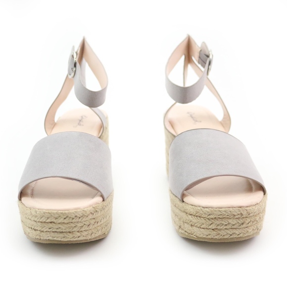Qupid Logan Light Grey Espadrille Platform Wedges - Picture 6 of 8